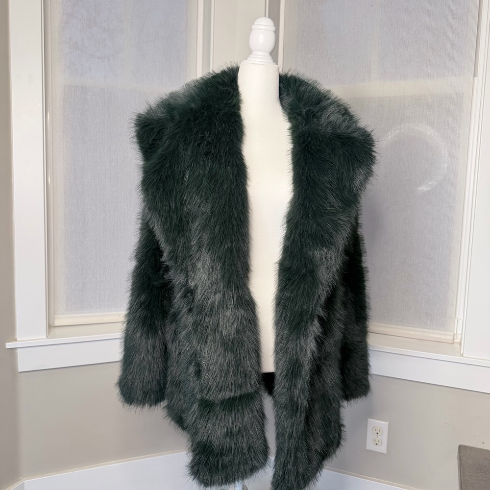 Topshop Forest Green Faux Fur Jacket